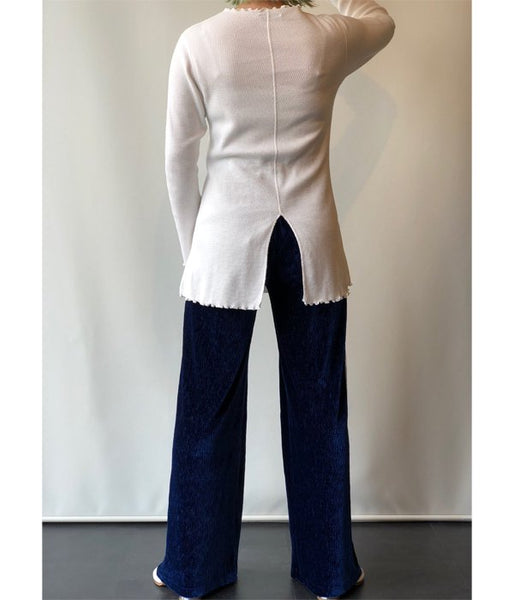 PHEENY/20/- HONEYCOMB FRILL NECK L/S(WHITE)