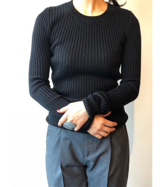 MM6 MAISON MARGIELA/DENSE RIB KNIT PULLOVER (BLACK)