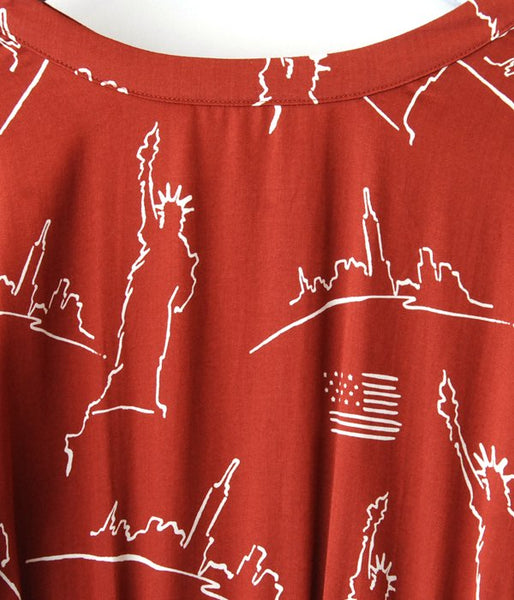 PHEENY/NYC PRINTED BACK OPEN DRESS(TERRACOTTA)