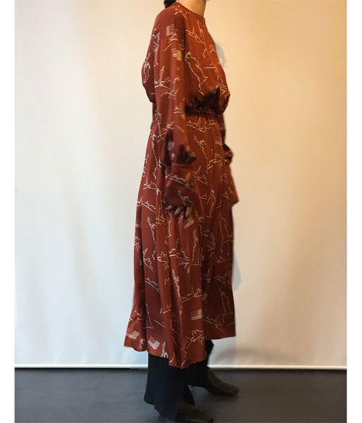 PHEENY/NYC PRINTED BACK OPEN DRESS(TERRACOTTA)