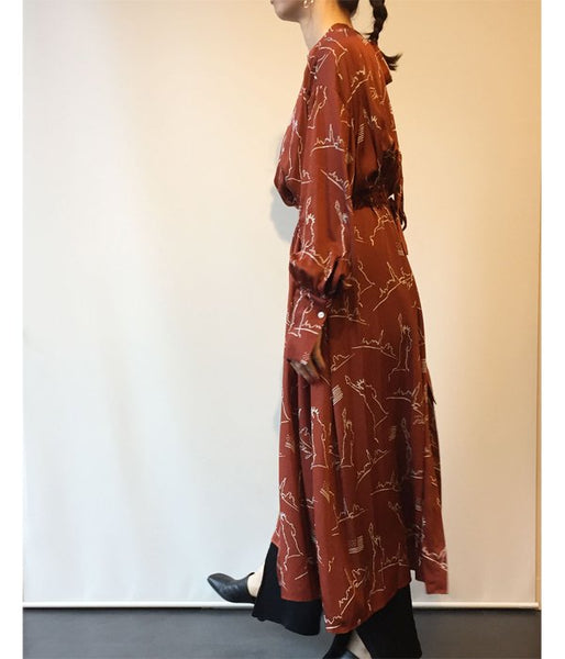 PHEENY/NYC PRINTED BACK OPEN DRESS(TERRACOTTA)