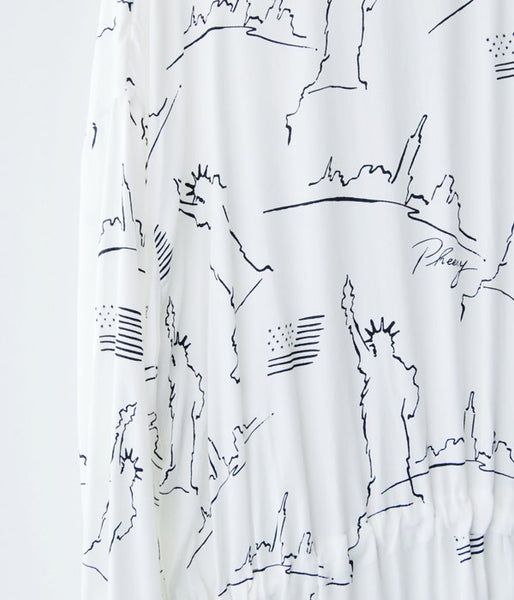 PHEENY/NYC PRINTED BACK OPEN DRESS(IVORY)