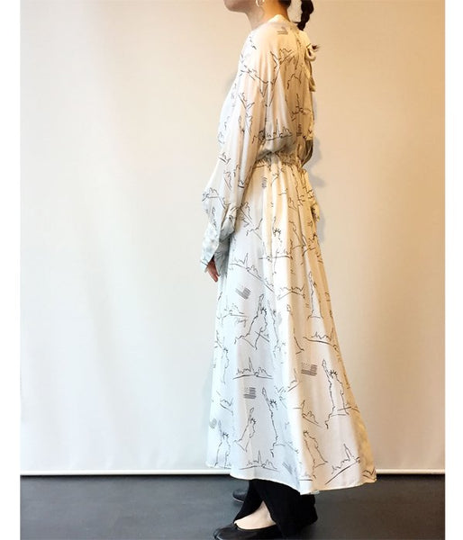 PHEENY/NYC PRINTED BACK OPEN DRESS(IVORY)