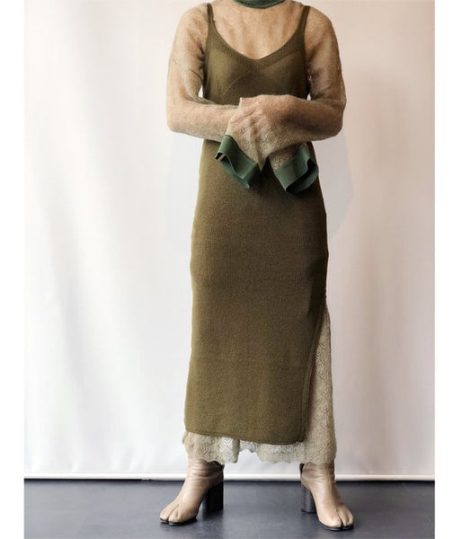 TAN/POINTELLE MOHAIR SK (KHAKI)