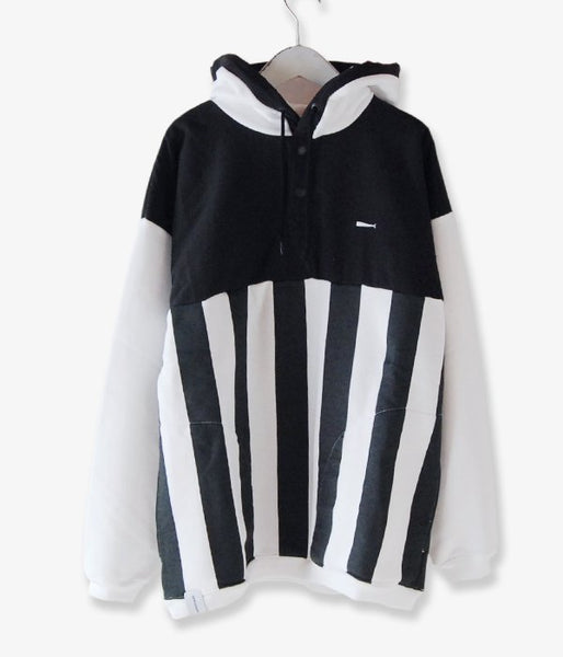 DESCENDANT/BAJA STRIPE HOODED SWEATSHIRT(BLACK x WHITE)