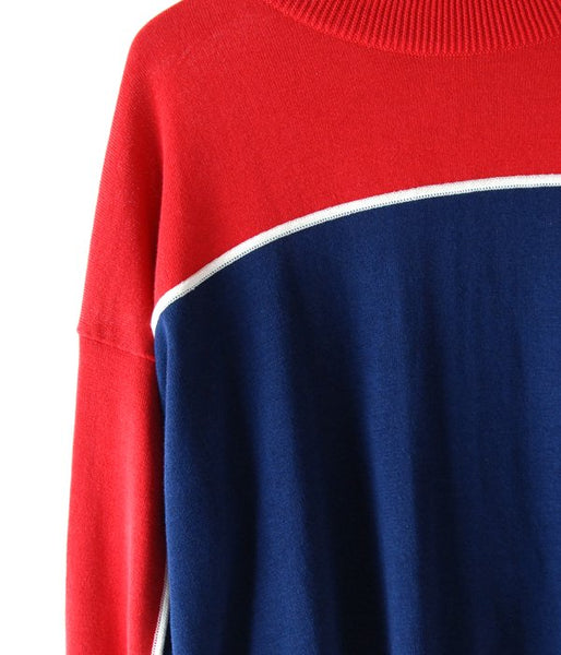 MAISON EUREKA/STRIPE HIGH NECK SWEATER (RED/BLUE)