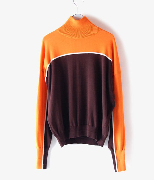 MAISON EUREKA/STRIPE HIGH NECK SWEATER (ORANGE/BROWN)
