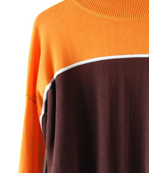 MAISON EUREKA/STRIPE HIGH NECK SWEATER (ORANGE/BROWN)