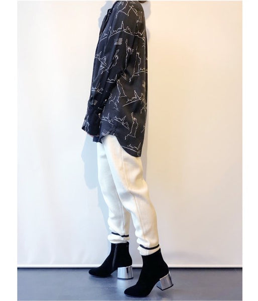 TAN/LINE RIB PT (WHITE×BLACK)