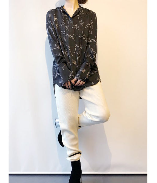 TAN/LINE RIB PT (WHITE×BLACK)