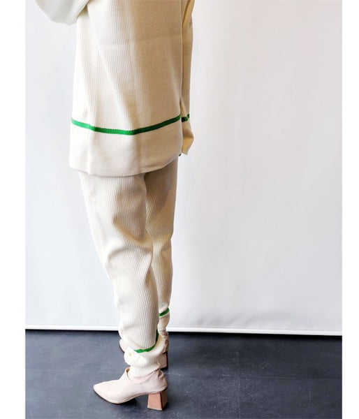 TAN/LINE RIB PT (O/WHITE×GREEN O)