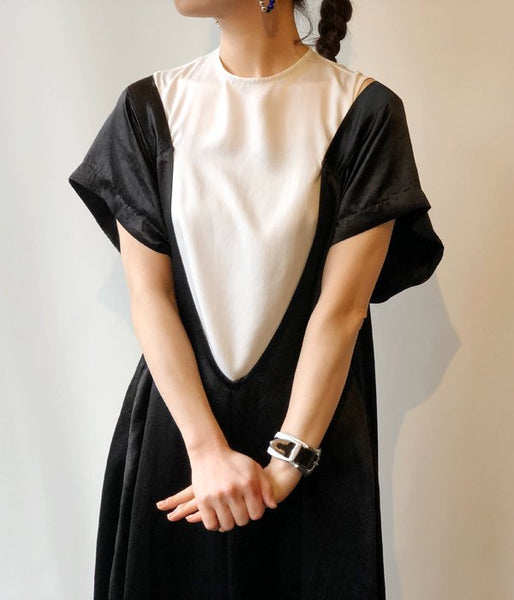 TOGA PULLA/ACETATE SATIN DRESS(BLACK)