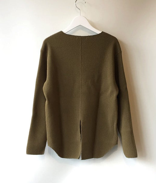 PHEENY/BIG WAFFLE V NECK L/S (OLIVE)(2)