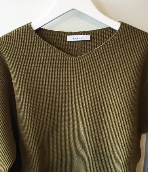 PHEENY/BIG WAFFLE V NECK L/S (OLIVE)(2)