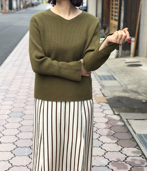 PHEENY/BIG WAFFLE V NECK L/S (OLIVE)(2)