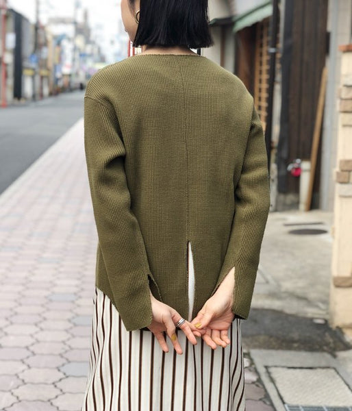 PHEENY/BIG WAFFLE V NECK L/S (OLIVE)(2)