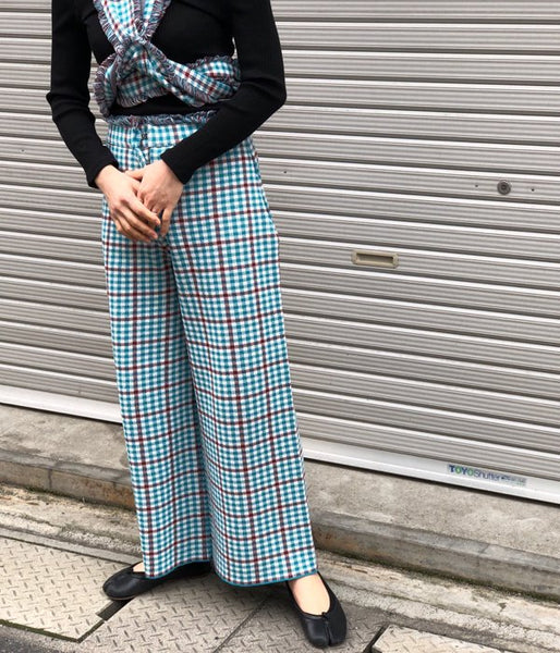 TAN/CHECKERD PANTS (BLUE)