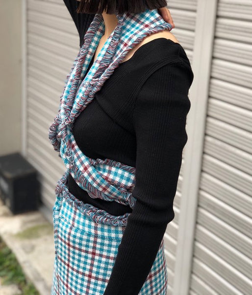 TAN/CHECKERD HALTERNECK (BLUE)