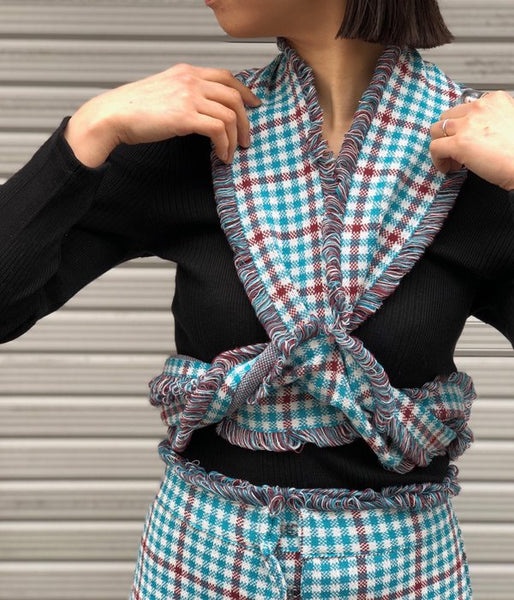 TAN/CHECKERD HALTERNECK (BLUE)