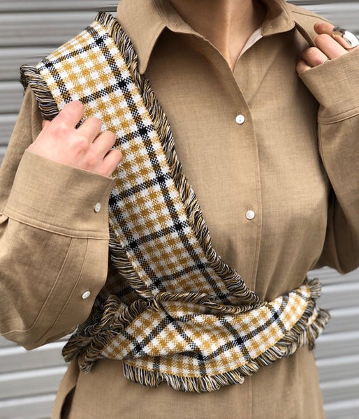 TAN/CHECKERD HALTERNECK (MUSTARD)