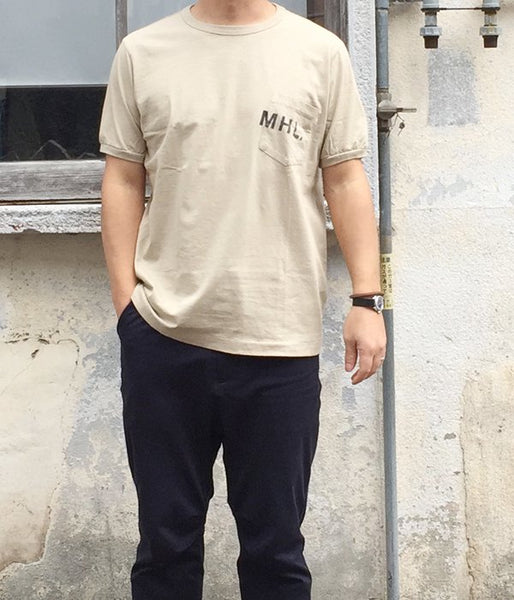 MHL./PRINTED COTTON JERSEY LOGO T-SHIRT MENS (BEIGE)