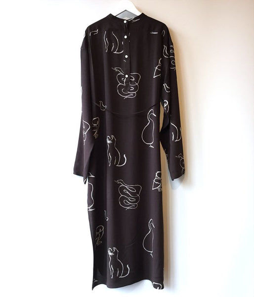 WRYHT/BACK-PLACKET BAND COLLER LONG SHIRTS(COFFEE"DRAWING" )