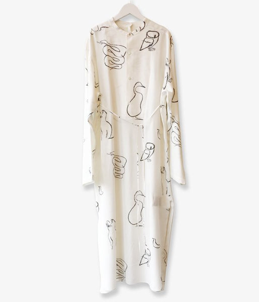 WRYHT/BACK-PLACKET BAND COLLER LONG SHIRTS(WHITE"DRAWING")