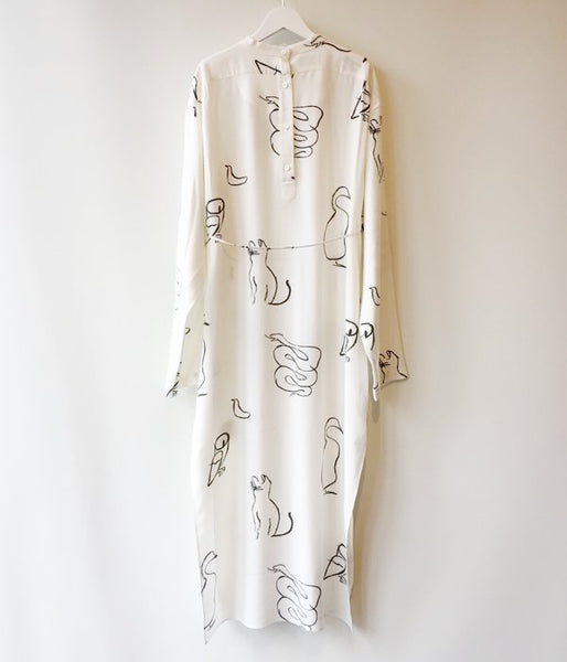 WRYHT/BACK-PLACKET BAND COLLER LONG SHIRTS(WHITE"DRAWING")