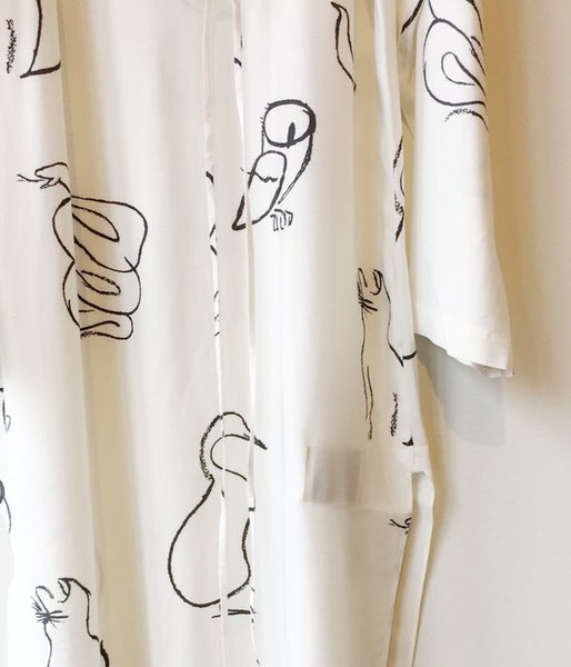 WRYHT/BACK-PLACKET BAND COLLER LONG SHIRTS(WHITE"DRAWING")