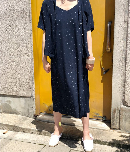 PHEENY/RAYON DOT CAMISOLE DRESS (NAVY)