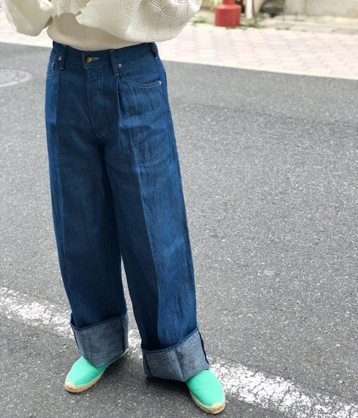 WRYHT/KNOTTED BUCK WIDE JEANS(FADE INDIGO)