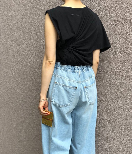 MM6 MAISON MARGIELA/ASYMMETRY SLEEVE BACK DRAPE TEE (BLACK)