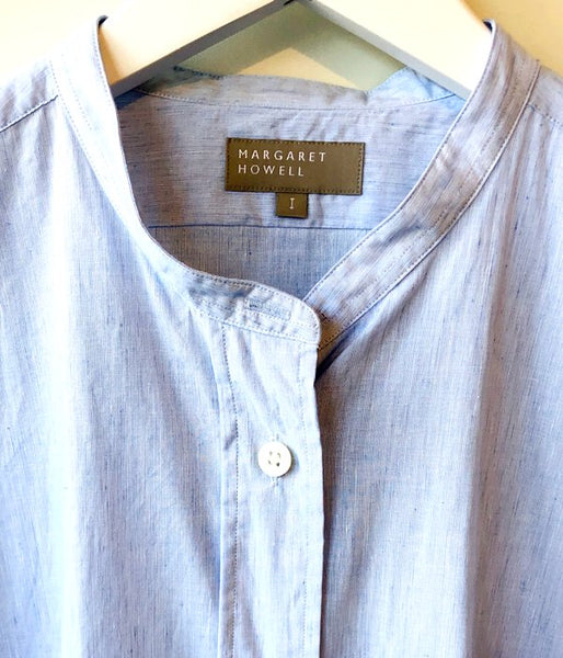 MARGARET HOWELL/END ON END COTTON LINEN SHIRT(BLUE)