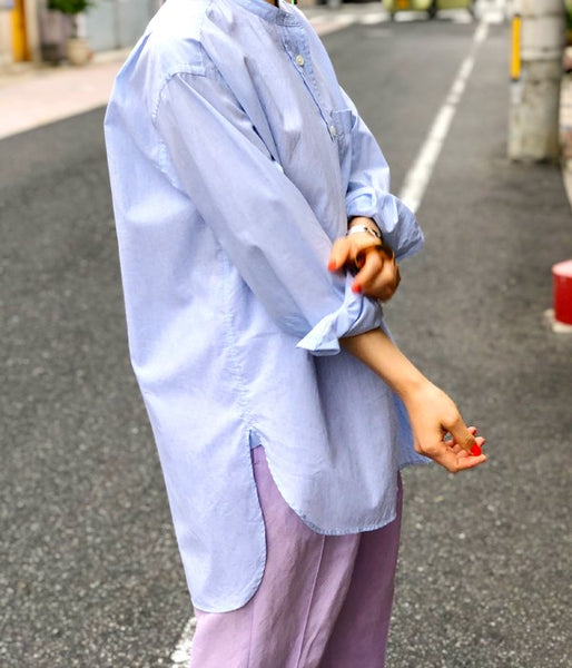 MARGARET HOWELL/END ON END COTTON LINEN SHIRT(BLUE)