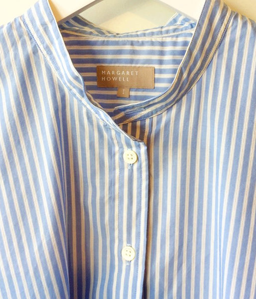 MARGARET HOWELL/BLUE STRIPE COTTON SHIRT(BLUE)