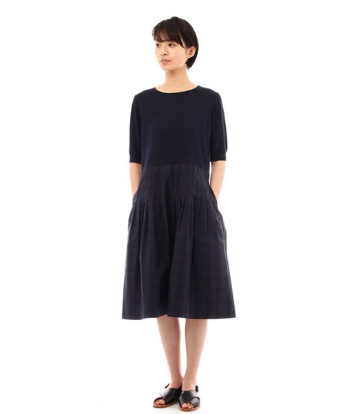 MARGARET HOWELL/TARTAN POPLIN COTTON ONE PIECE(NAVY)