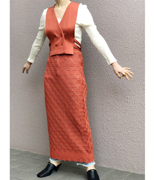 TAN/LACY LONG SKIRT (ORANGE)