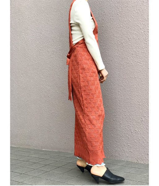 TAN/LACY LONG SKIRT (ORANGE)