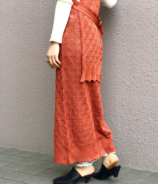 TAN/LACY LONG SKIRT (ORANGE)