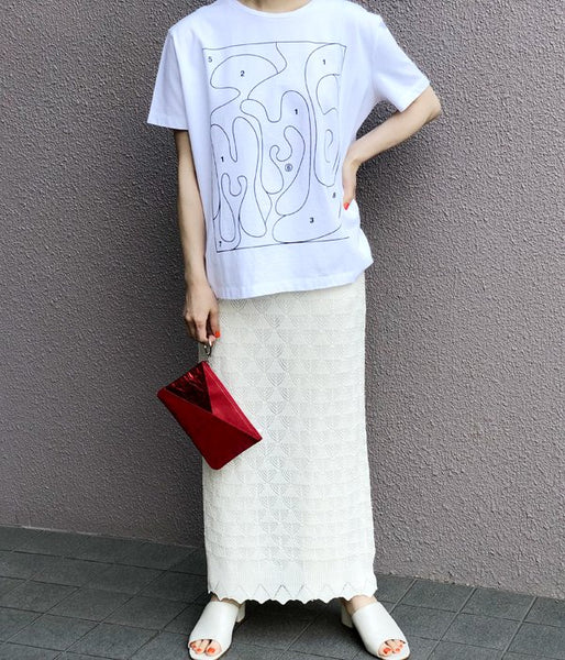 TAN/LACY LONG SKIRT (OFFWHITE)