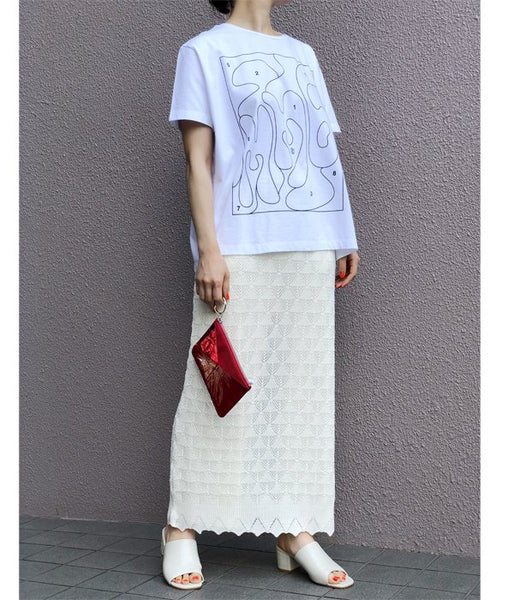 TAN/LACY LONG SKIRT (OFFWHITE)