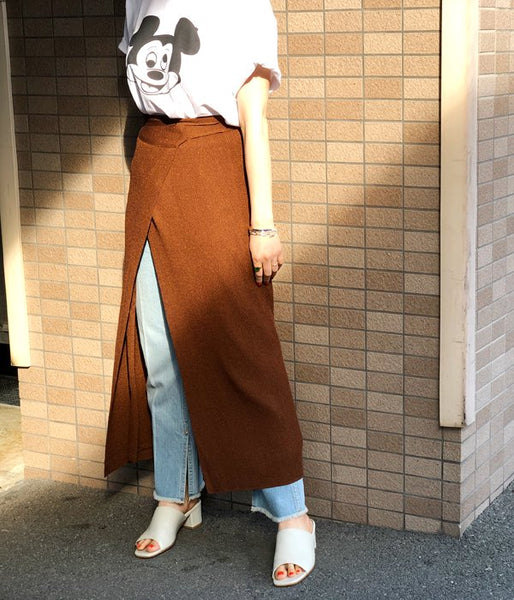 TAN/SOFTSHINY WRAPPED SKIRT(BROWN)