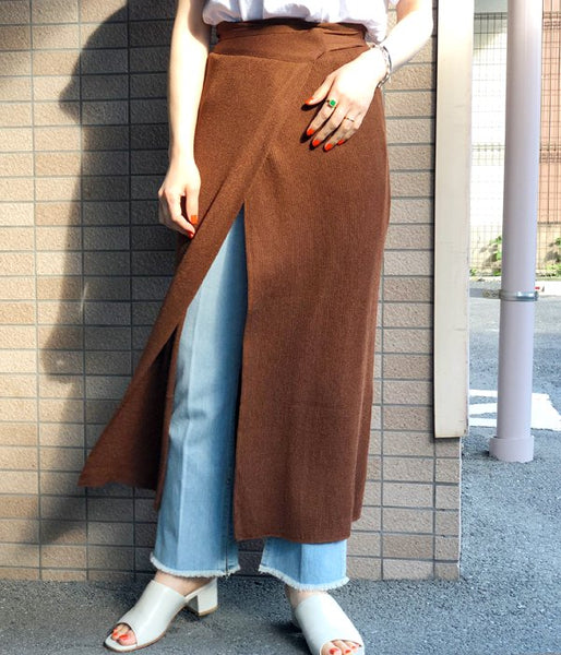 TAN/SOFTSHINY WRAPPED SKIRT(BROWN)