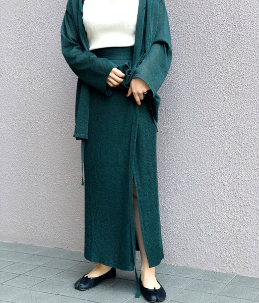 TAN/SOFTSHINY WRAPPED SKIRT(GREEN)