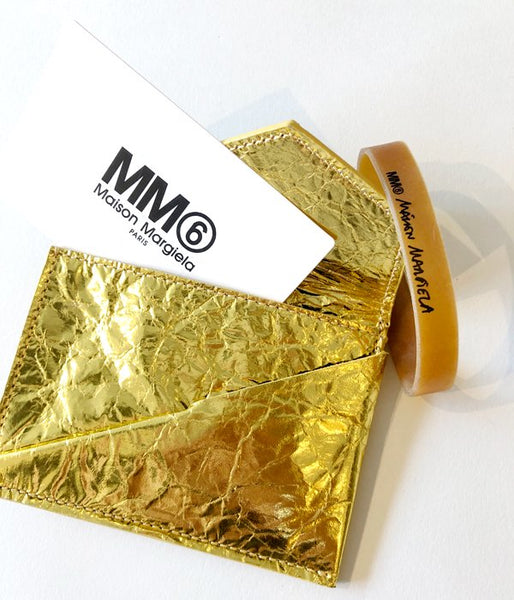 MM6 MAISON MARGIELA/JAPANESE KRINKLED LEATHER CARD HOLDER(GOLD)
