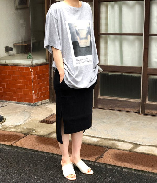 PHEENY/BIG WAFFLE SLIT TIGHT SKIRT (BLACK)