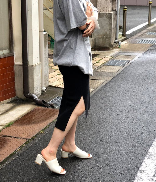 PHEENY/BIG WAFFLE SLIT TIGHT SKIRT (BLACK)