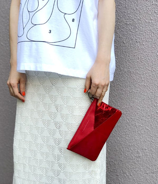 MM6 MAISON MARGIELA/JAPANESE KRINKLED LEATHER POUCH(RED)