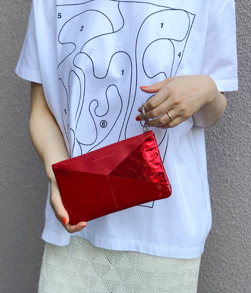 MM6 MAISON MARGIELA/JAPANESE KRINKLED LEATHER POUCH(RED)