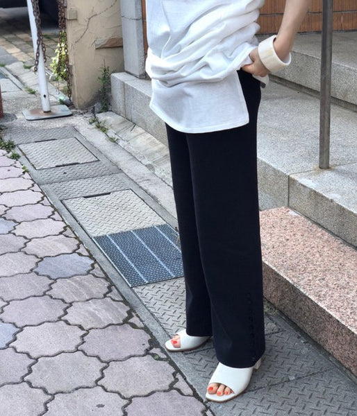 TAN/SIDEBUTTONS TAPERED PANTS (BLACK)